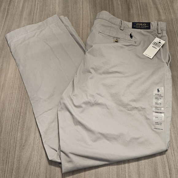 NWT‎ Polo Ralph Lauren Men Stretch Classic Fit Chino Pants SZ 48B X 34 Gray Pony